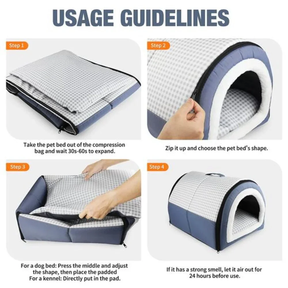 2-in-1 Dog & Cat Bed with Reversible Pillow Soft Warm Cozy Pet House 13.7inch